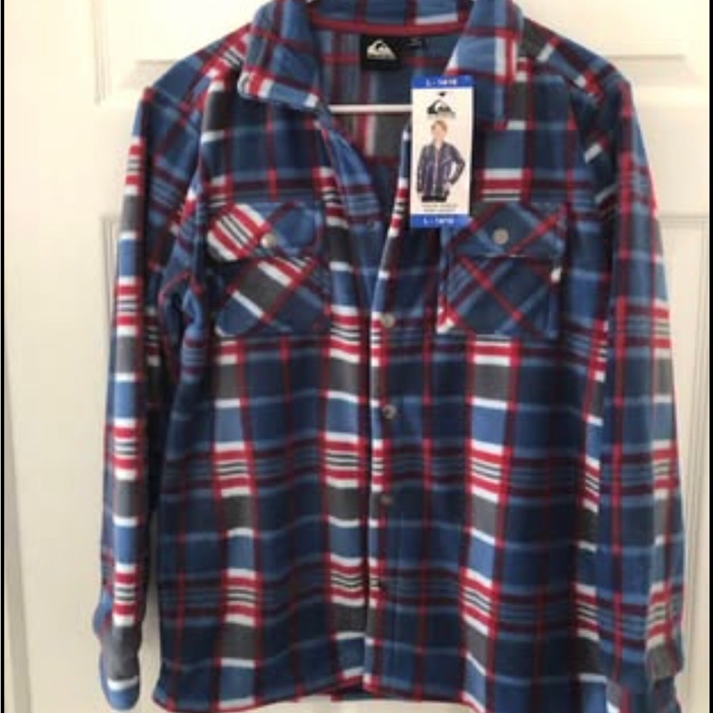 Quiksilver Boys' Blue Red Plaid Flannel Shirt Farmcore Size L